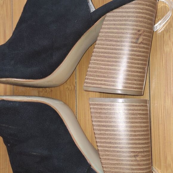 Madden NYC Chunky Stacked Heel Sandal Slingback Black Micro Suede 5" size 10M - Picture 6 of 16